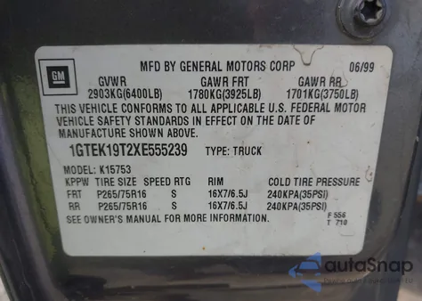 1999 GMC Sierra 1500 Sle from USA, damaged, VIN 1GTEK19T2XE555239
